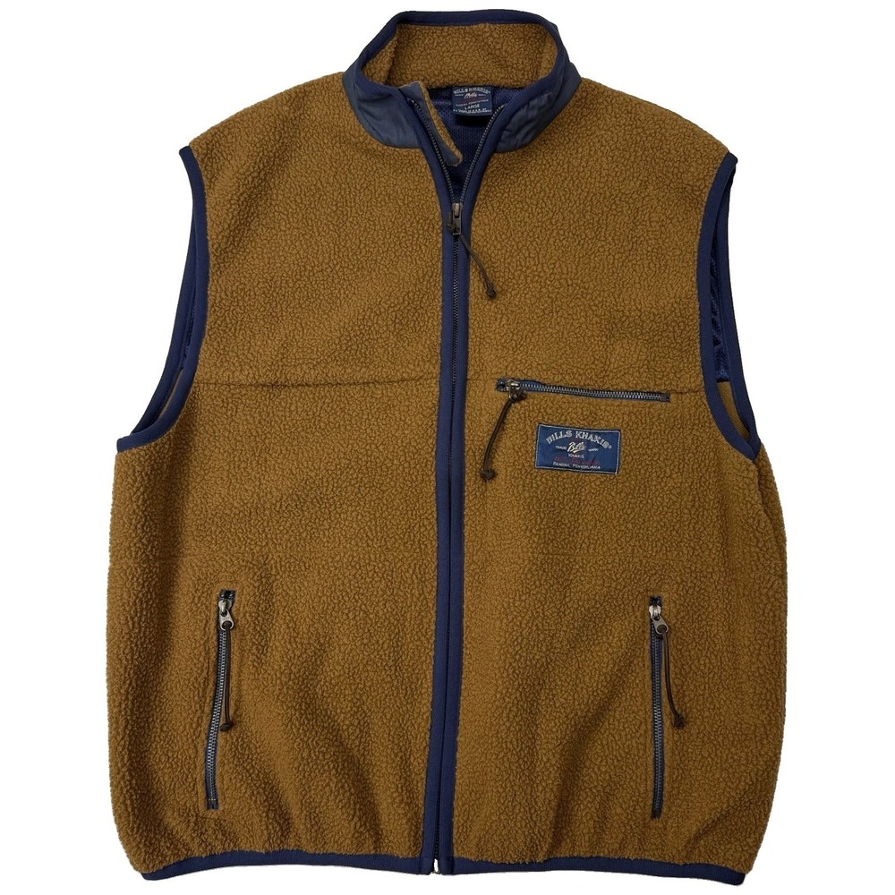 Bills Khakis Fleece Vest Sherpa Pile Full Zip Brown Polyester USA Mens Large
